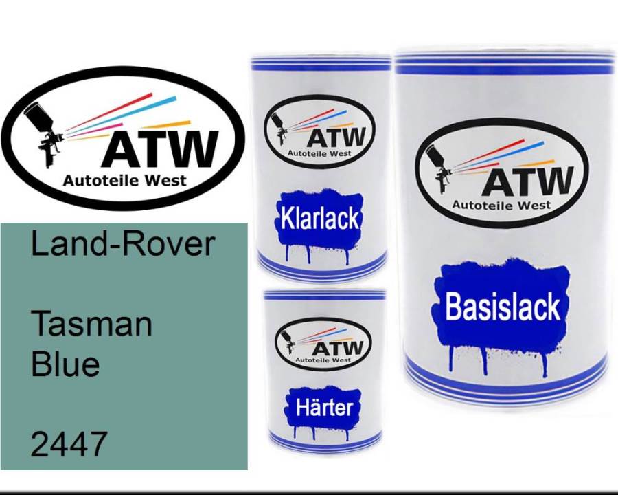 Land-Rover, Tasman Blue, 2447: 500ml Lackdose + 500ml Klarlack + 250ml Härter - Set, von ATW Autoteile West.